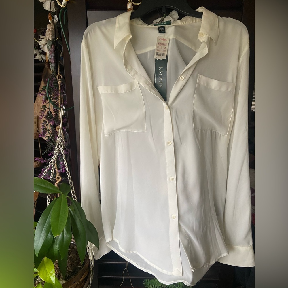Lauren Ralph Lauren slim fit long sleeve button down see thru blouse